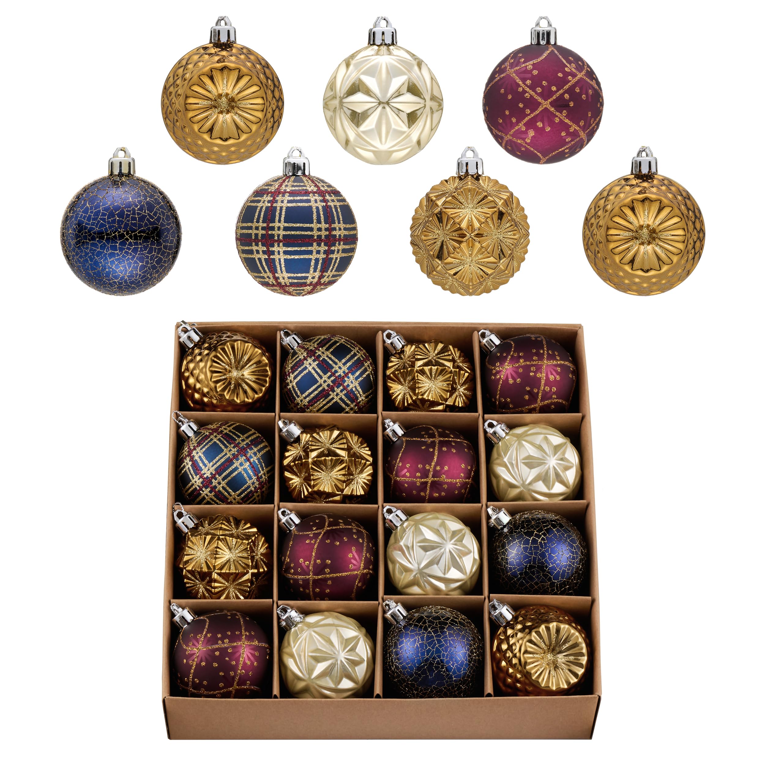 Décorations pour sapin de Noël bleu et violet suspension incassable de 6,9 cm