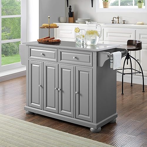 Vista 183 de Crosley Furniture isla de cocina con ruedas, Madera, Blanco