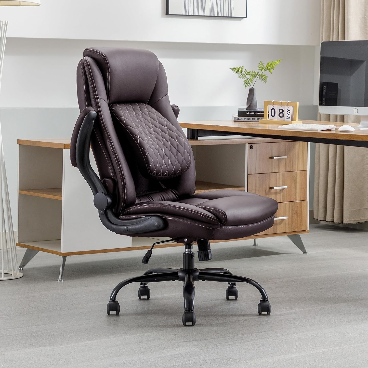 DYHOME High Back Office Chair Adjustable Lumbar Support FlipUp Arms