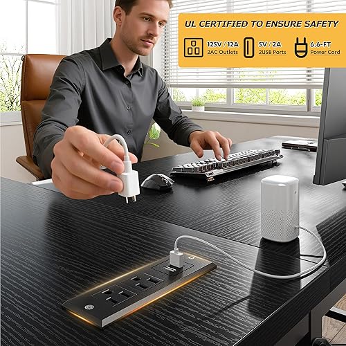 Miniatura 2 de EnHomee Escritorio de oficina en forma de L de 48 pulgadas con tomas de corriente, escritorio para computadora con estantes de almacenamiento