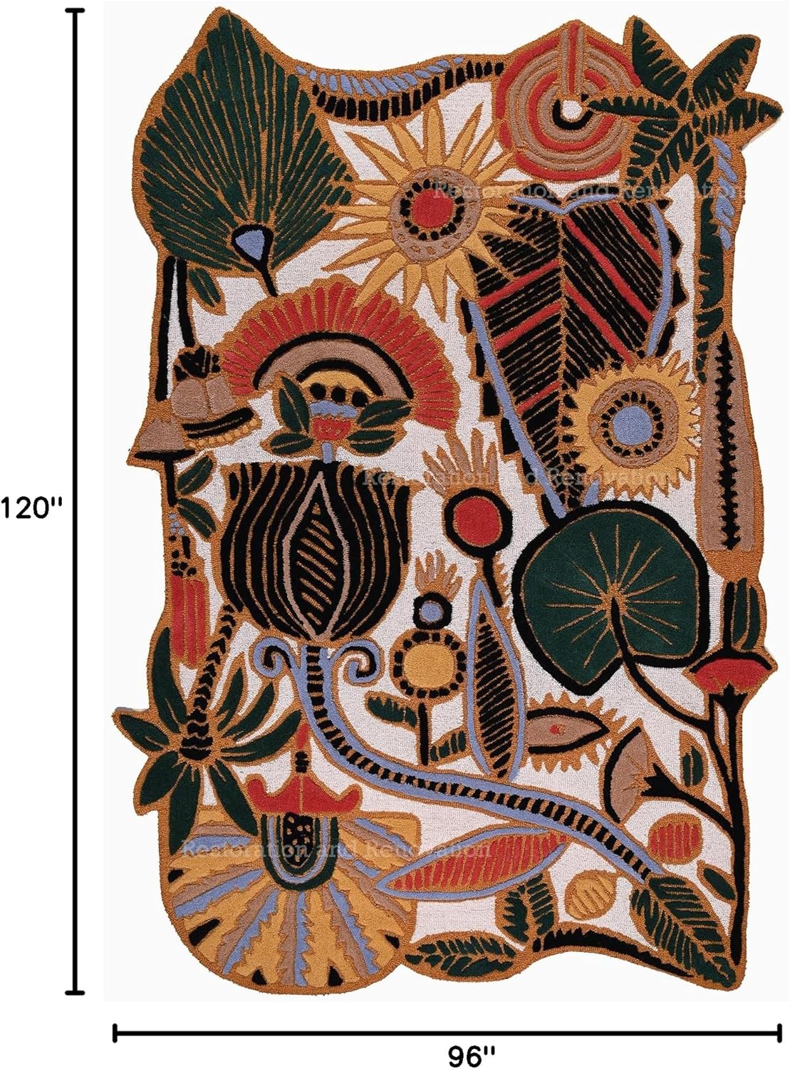 Restoration and Renovation Handmade Artisan Floral and Geometric Pattern Wool Area Rug - Luxurious Vintage Style Accent Carpet for Living Room, Bedroom, Dining Room (Multi A, 3' x 5')