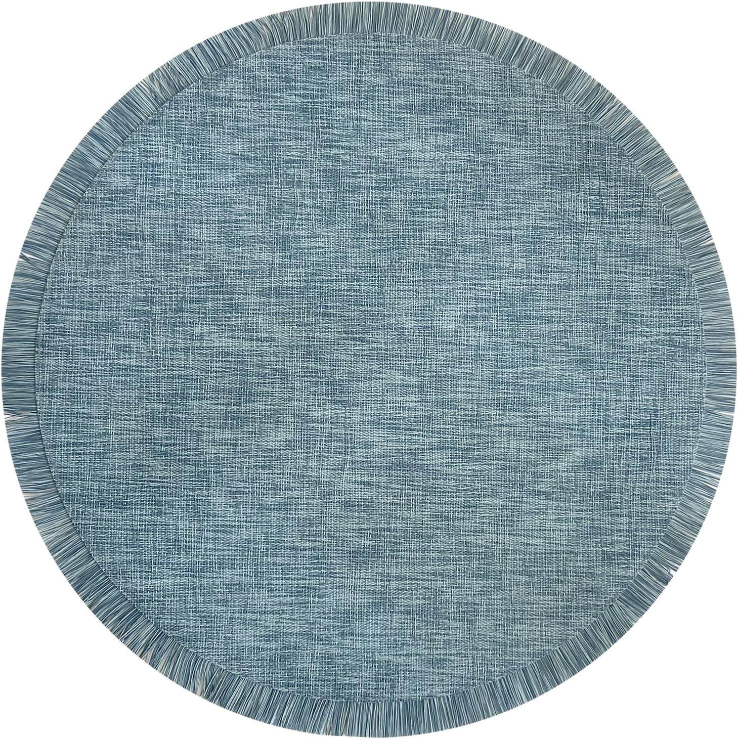 Cedar Fringe Round Placemats Set of 6 | 15" Woven Textaline Table Mats | Durable, Washable, Indoor Outdoor Use |Blue, Oversized for Dining Table, Kitchen, Everyday, Holiday & Party Décor