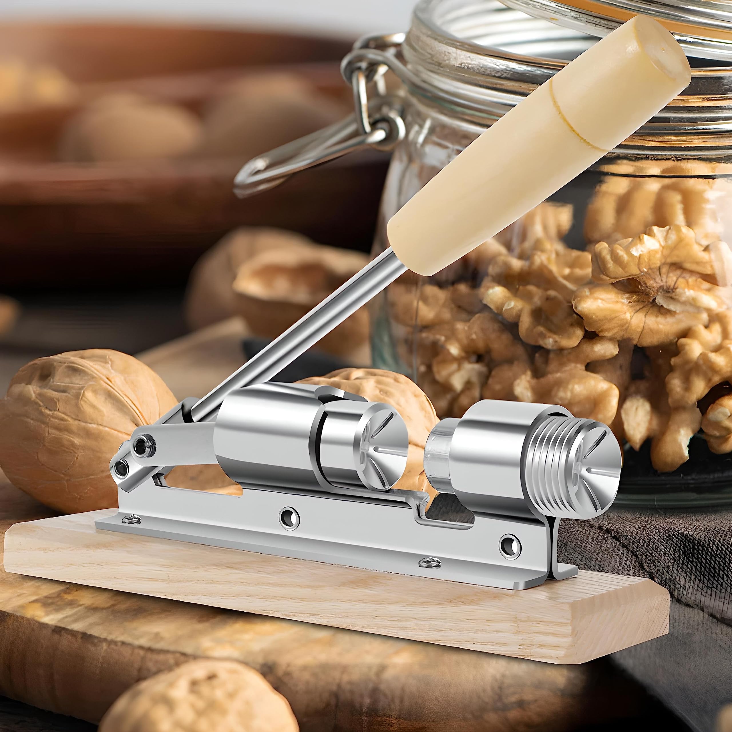 Retoo Casse-Noix en Acier, Ajustement À La Taille des Noix, Support en Bois, Casse-Noisettes Très Solide Et Résistant, Casse Noisette Multifonctionnel, pour Les Noisettes, Les Noix, Les Homards