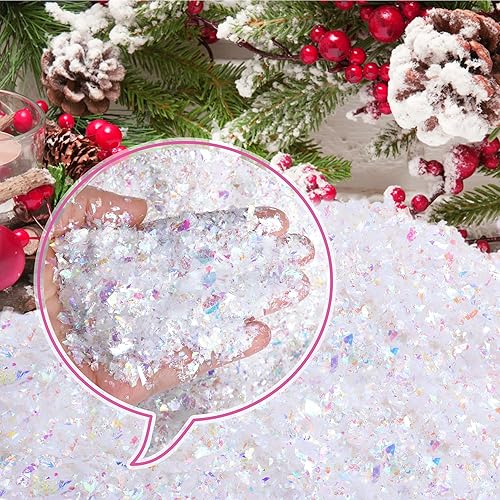 Miniatura 10 de Decoración de nieve falsa de Navidad de 20 onzas  20.11 oz - Relleno de polvo de nieve artificial blanco parpadeante - nieve artificial brillante