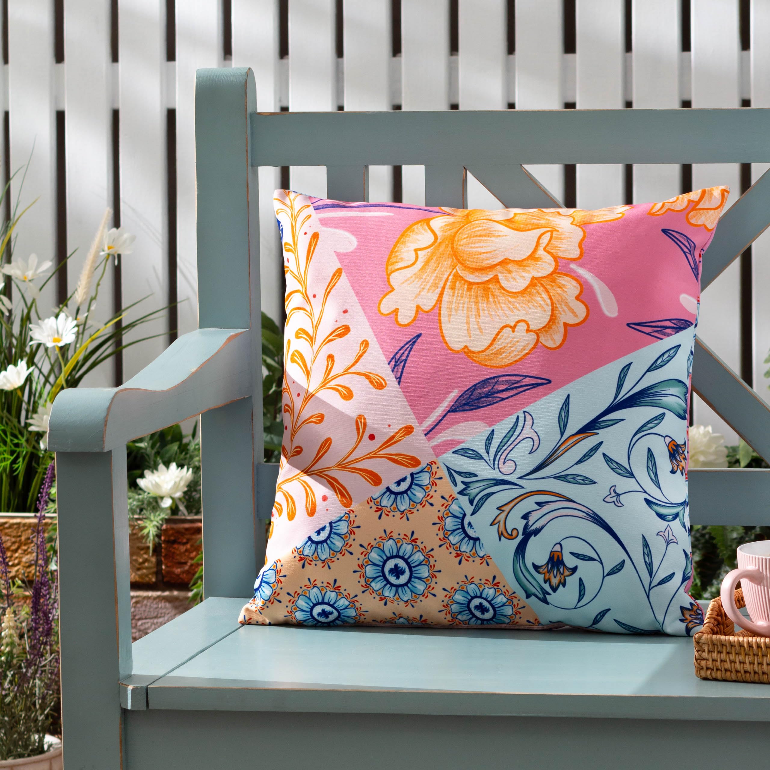furn. Melhoun Abstract Floral Cushion Cover, Multicolour, Square - Image 2
