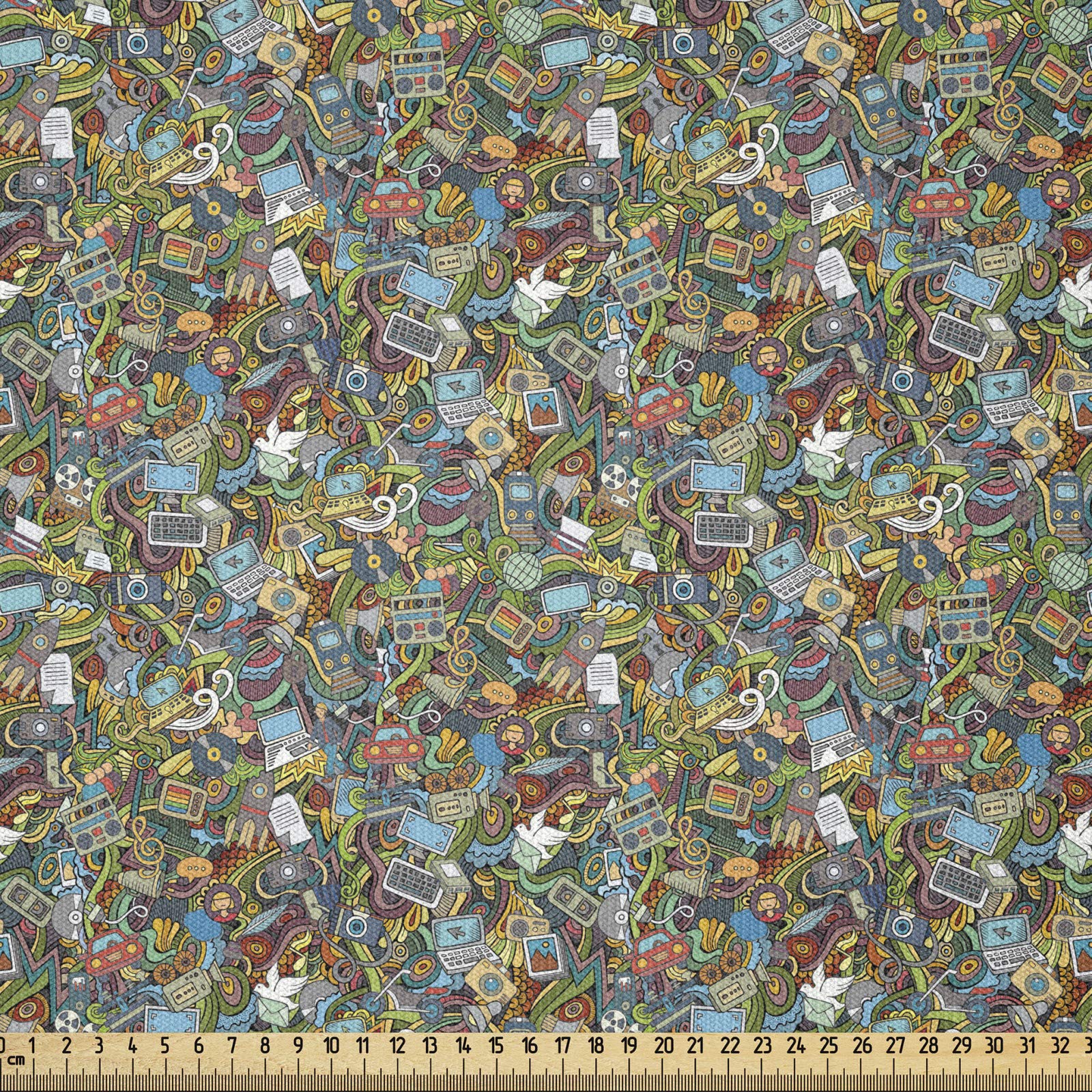 ABAKUHAUS Hipster Fabric by The Yard, Social MediDevices, Stretch Knit Fabric for Clothing Sewing and Arts Crafts, 2 Meters, Multicolor