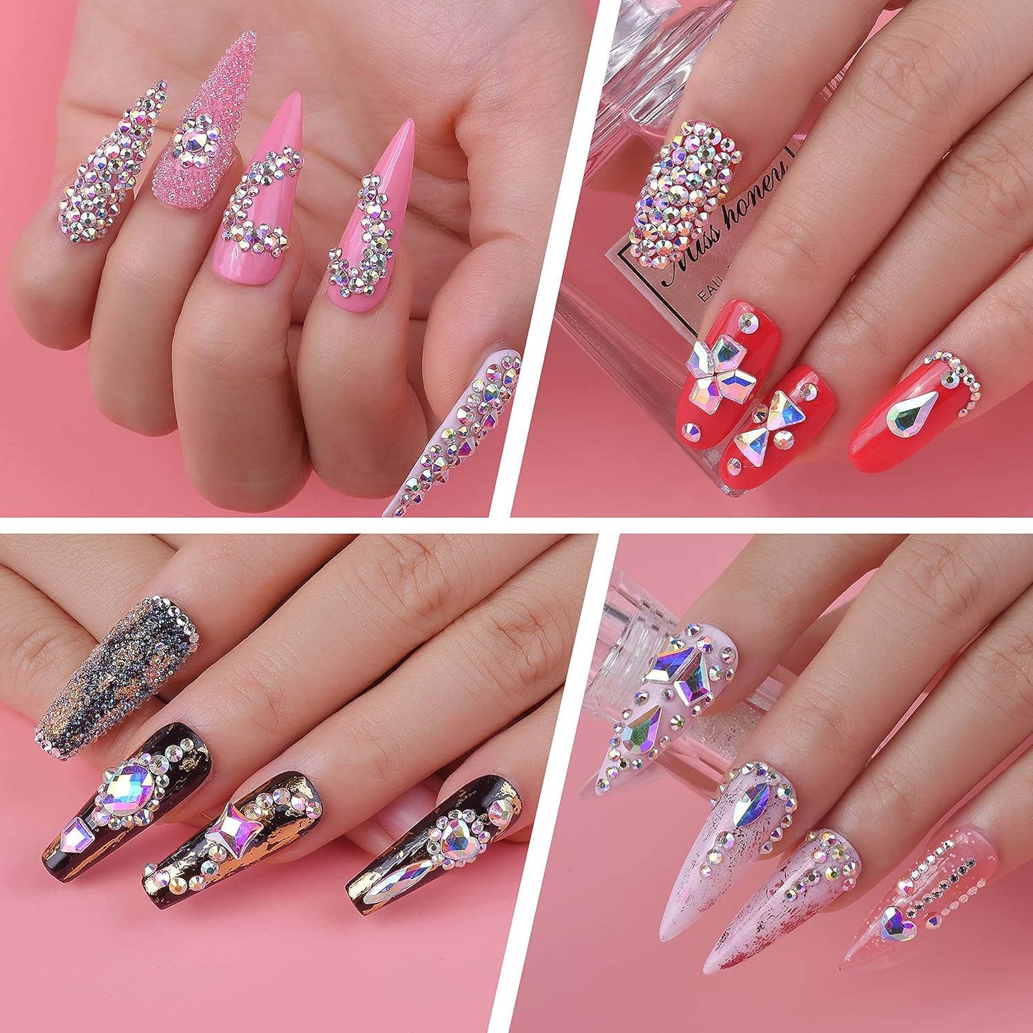 Nail Art Rhinestones Kit HUETFAT 120Pcs Multi Shapes Glass Crystal Ab nail Stones Nail Jewels + Flatback Nail Gems Rhinestones for Nails 2400Pcs With Pick Up Tweezer and Wax Pencil (120+2400pcs) : Beauty & Personal Care