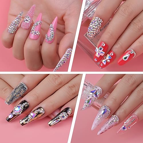 Miniatura 6 de HUETFAT - Kit de diamantes de imitación para uñas, 120 unidades de piedras de cristal Ab multiformas para uñas, joyas de uñas + gemas de imitación