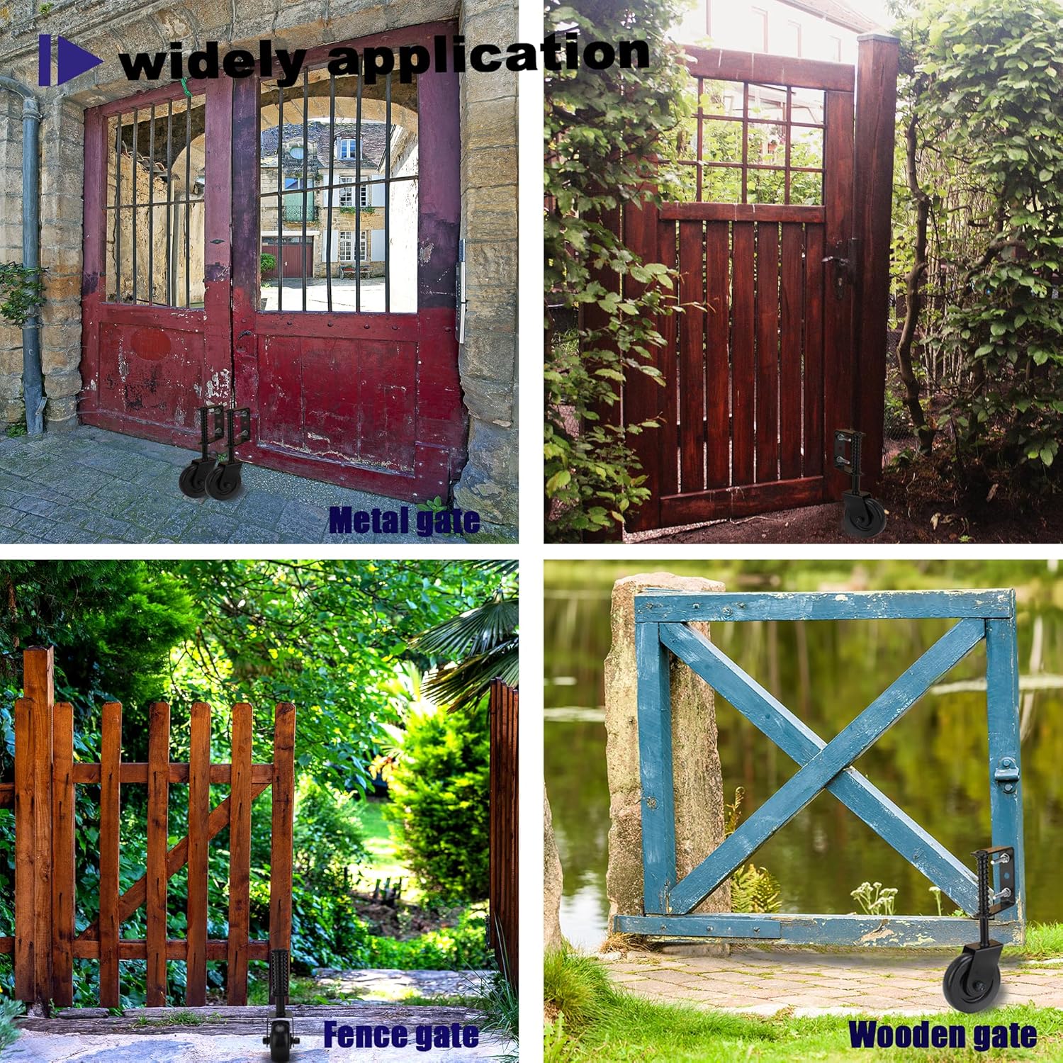 4.3" Heavy Duty Gate Wheel - Spring Loaded Gate Wheel for Wooden/Metal/Fence Gate, TPR Rubber & Precision Bearings, Dual Rust Protection, 2 Pack