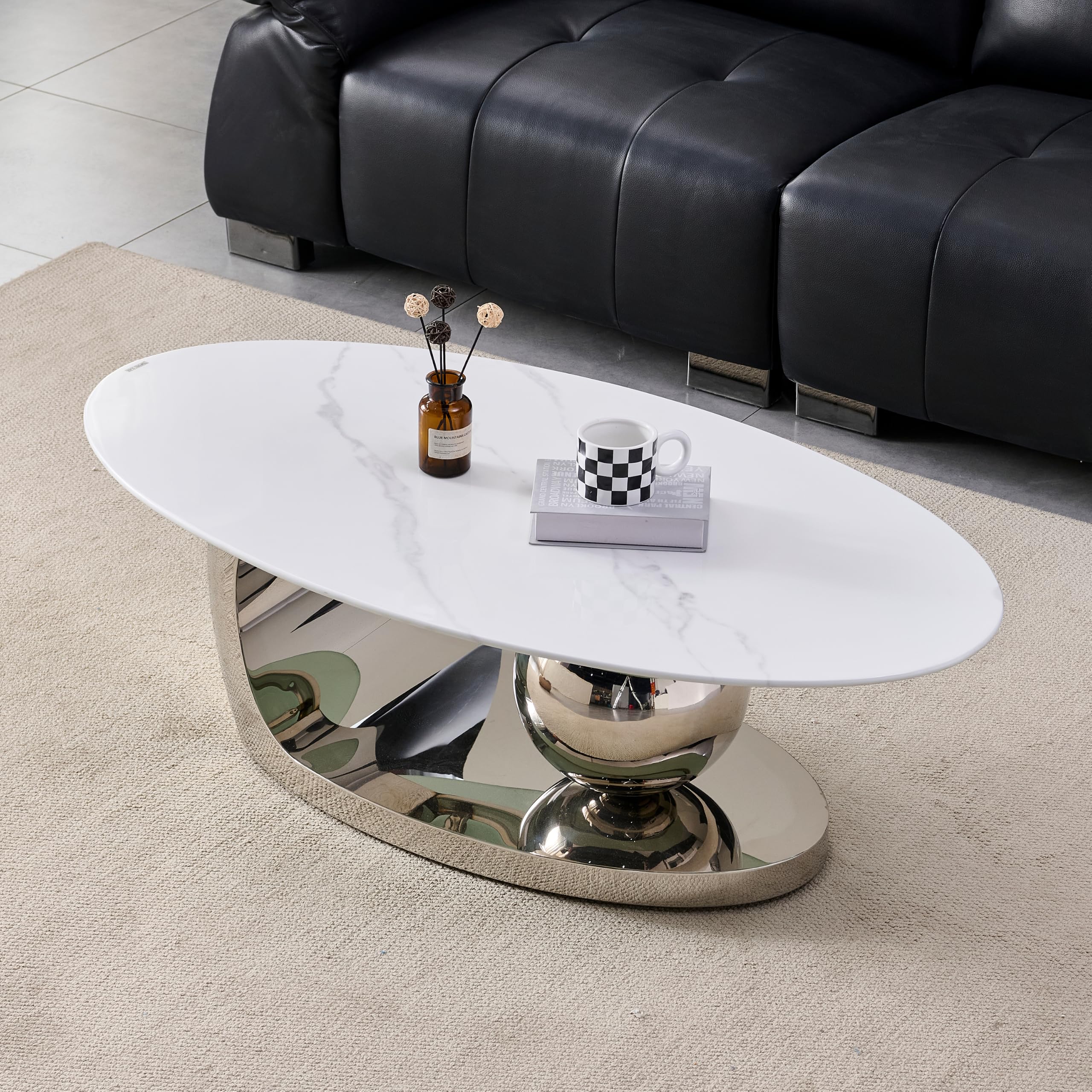 Modern Oval Glass Coffee Table, Luxury