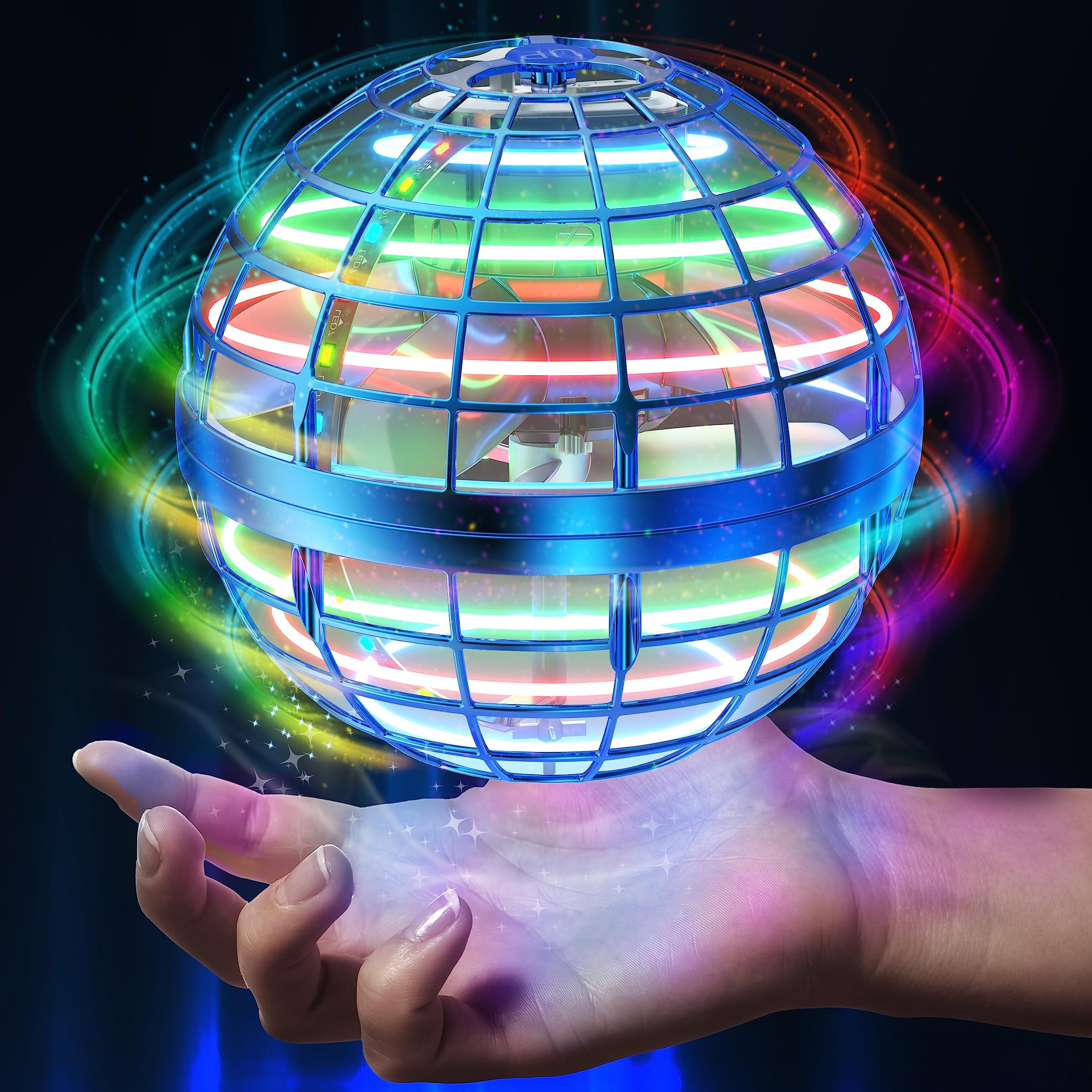 AMERFIST Flying Ball Toys Nebula Orb Globe Shape Magic Controller Mini Drone RGB 360 Lights Spinner (Blue)