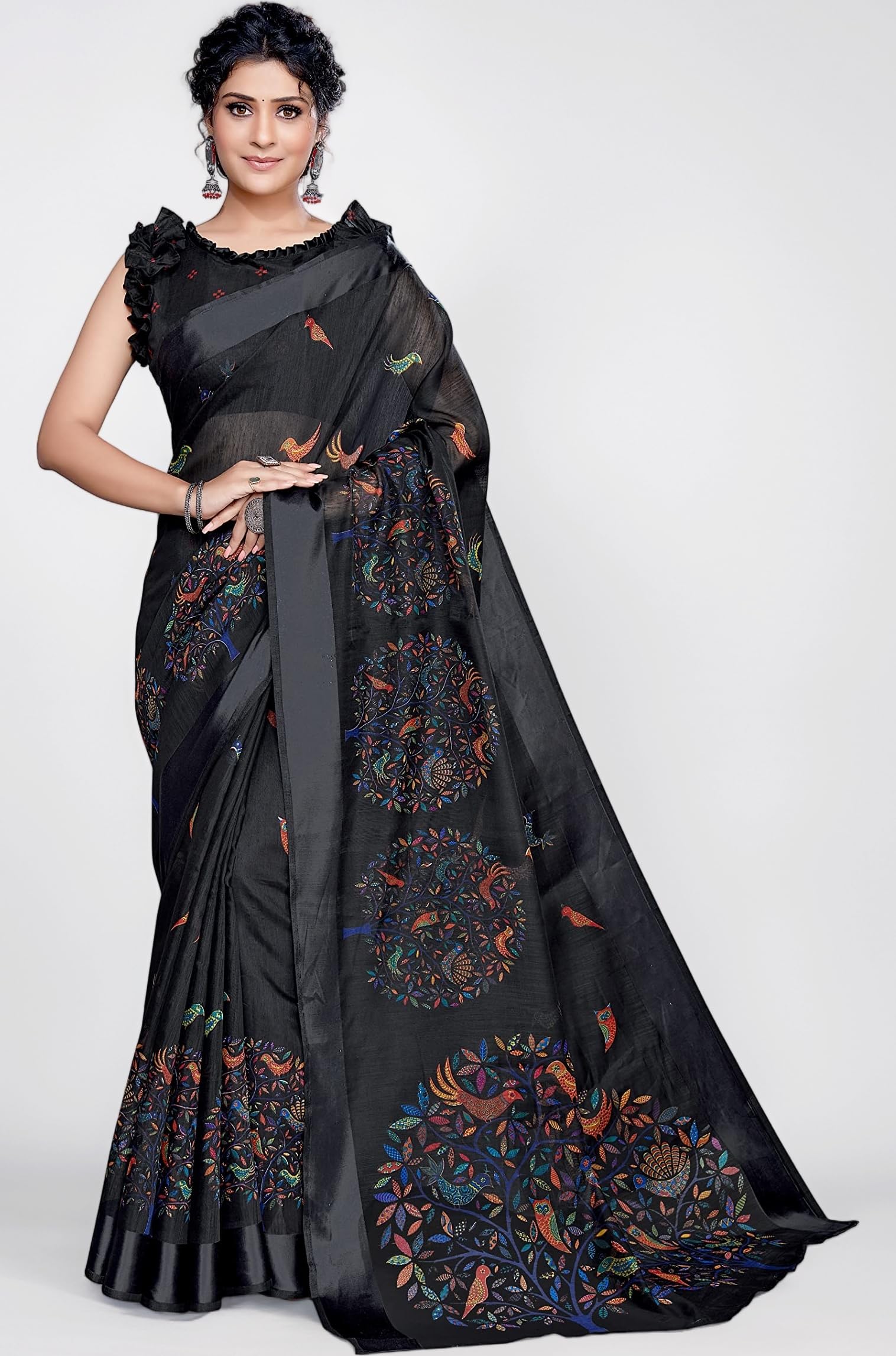 MIRCHI FASHION Saree for Woman Cotton Blend Printed | Elegant Traditional Sari for Farewell and Social Gatherings with Blouse Piece