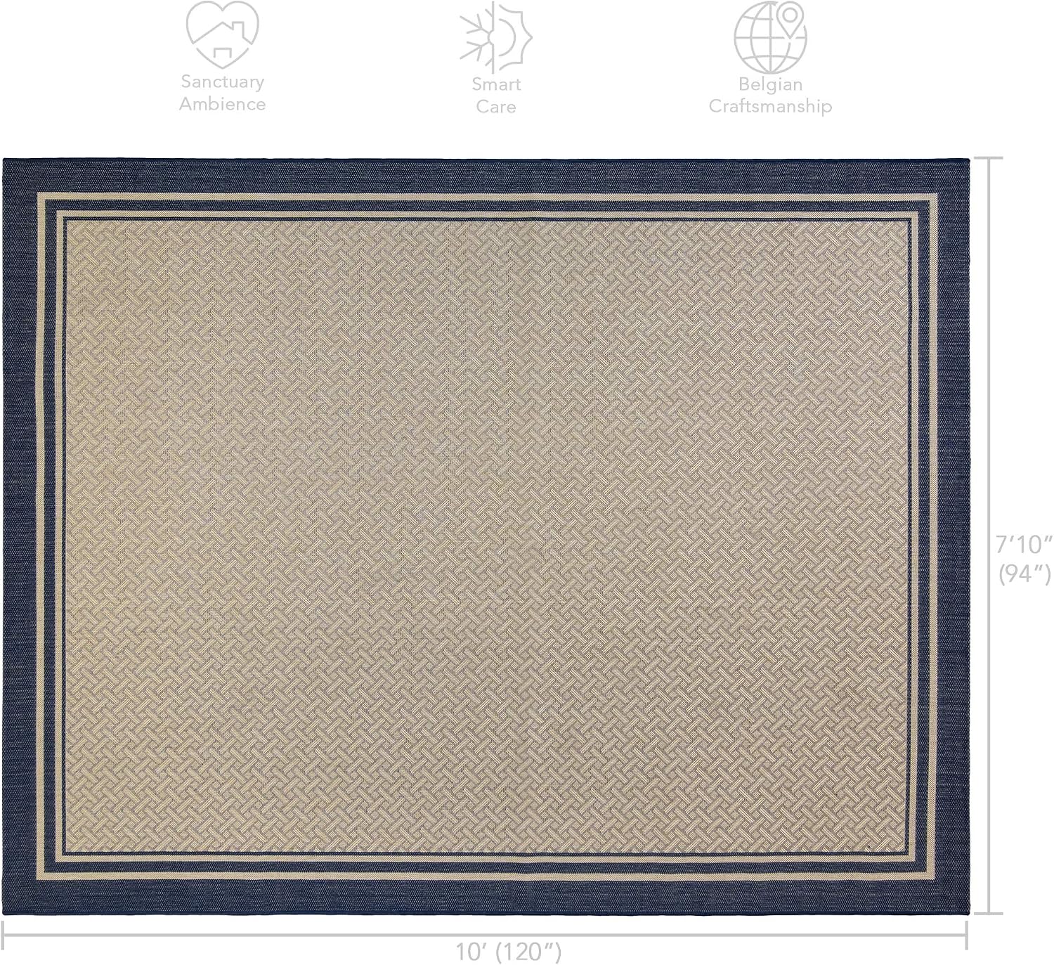 Gertmenian Indoor/Outdoor Flatweave Area Rug - 8x10 Large, Stain & UV Resistant, Ideal For Deck, Patio, Poolside, Mudroom - Simple Border, Navy Blue, 22010