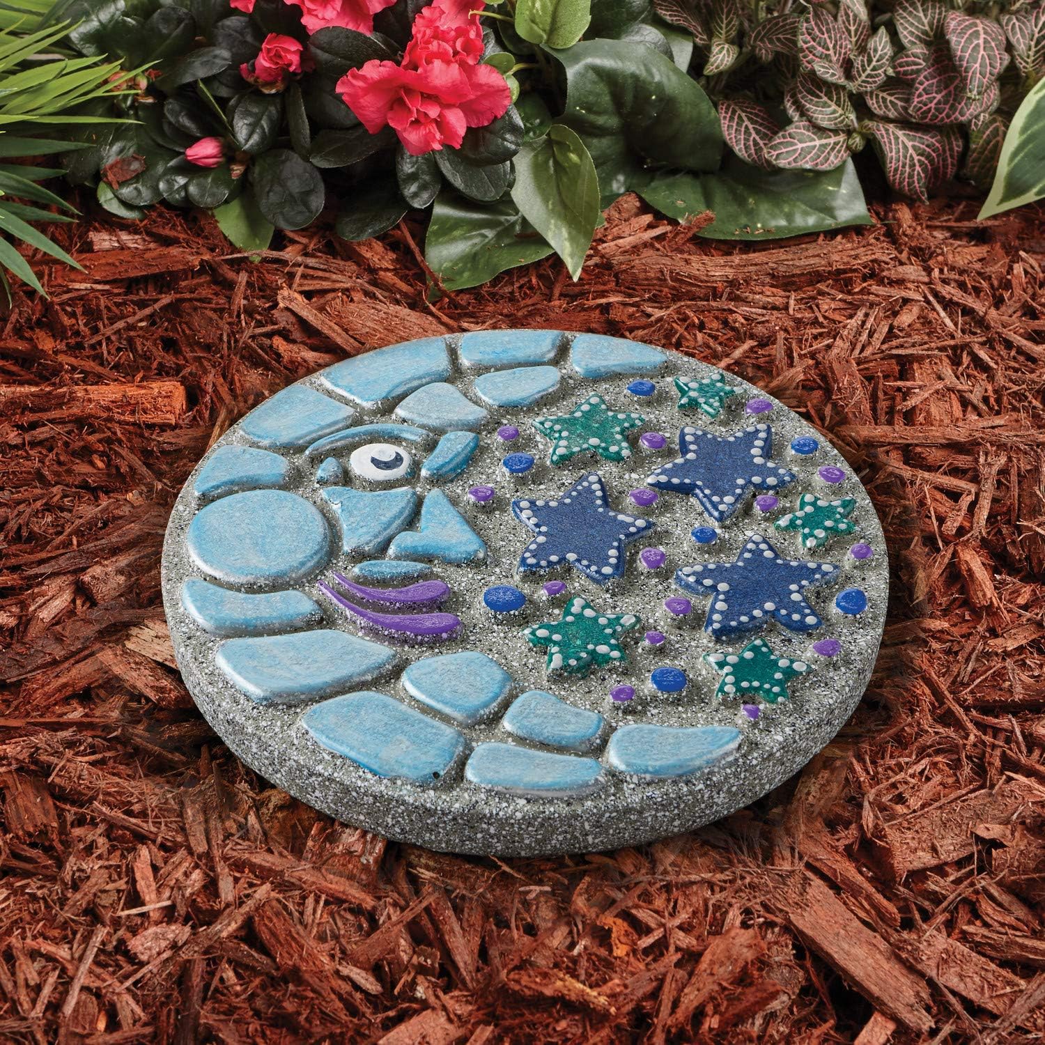 MindWare Paint Your Own Stepping Stone Kit - Mosaic Moon and Stars - Kits Include Paint and Brushes -
