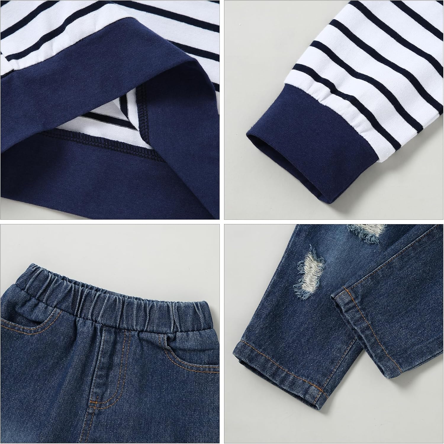 CARETOO Toddler Baby Boy Clothes Long Sleeve Sweatshirt Top Ripped Jeans Pants Set Infant Fall Winter Outfits 1-5T - Image 4