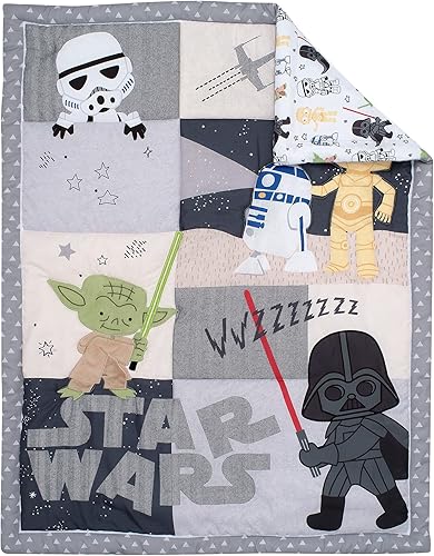 Miniatura 3 de Lambs & Ivy Star Wars - Juego de cama clásico de 3 piezas para cuna de bebé, YodaDarth Vader