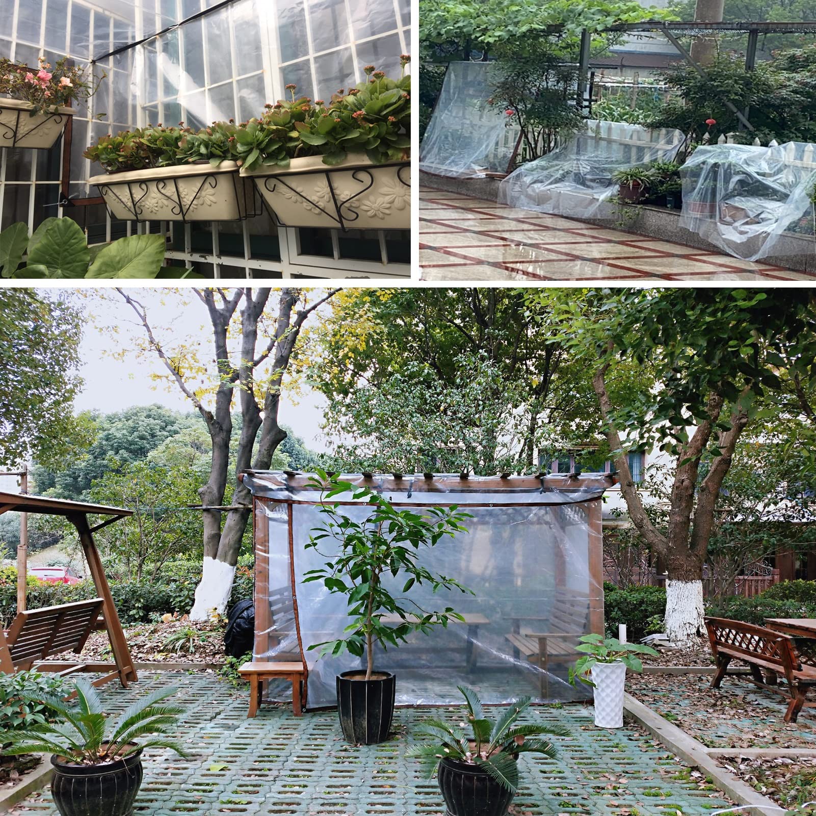 FWTXZTER Telo Impermeabile per Esterno, 3x4M Telone Trasparente in PE Impermeabile da con Occhielli, Robusto Copertura Teloni per Giardino Gazebo Pavilion Terrazza