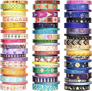 66 Rolls Gold Foil Washi Tape Set - Decorative Washi Stickers, Colored Tape, Cute Washi Tapes for Journaling Supplies, Scrapbooking Supplies kit, Junk Journal, Craft Supplies