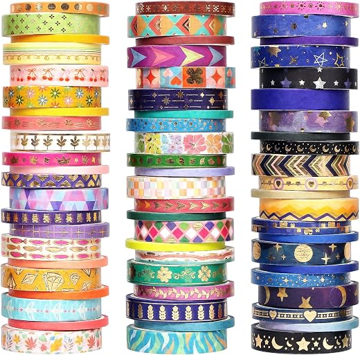 66 Rolls Gold Foil Washi Tape Set - Decorative Washi Stickers, Colored Tape, Cute Washi Tapes for Journaling Supplies, Scrapbooking Supplies kit, Junk Journal, Craft Supplies