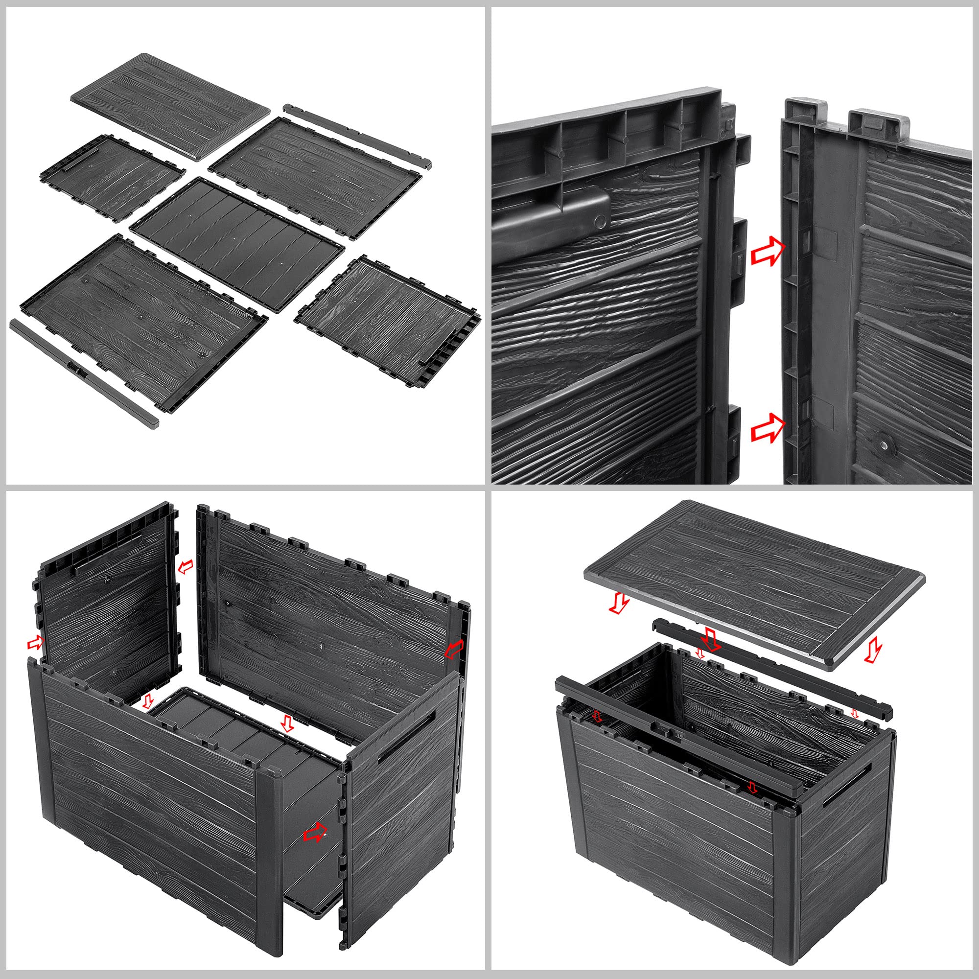 KADAX Baúl de jardín de 190 litros, caja de almacenamiento de plástico, para cojines, juguetes infantiles y cojines de asiento, para jardín y terraza (antracita)