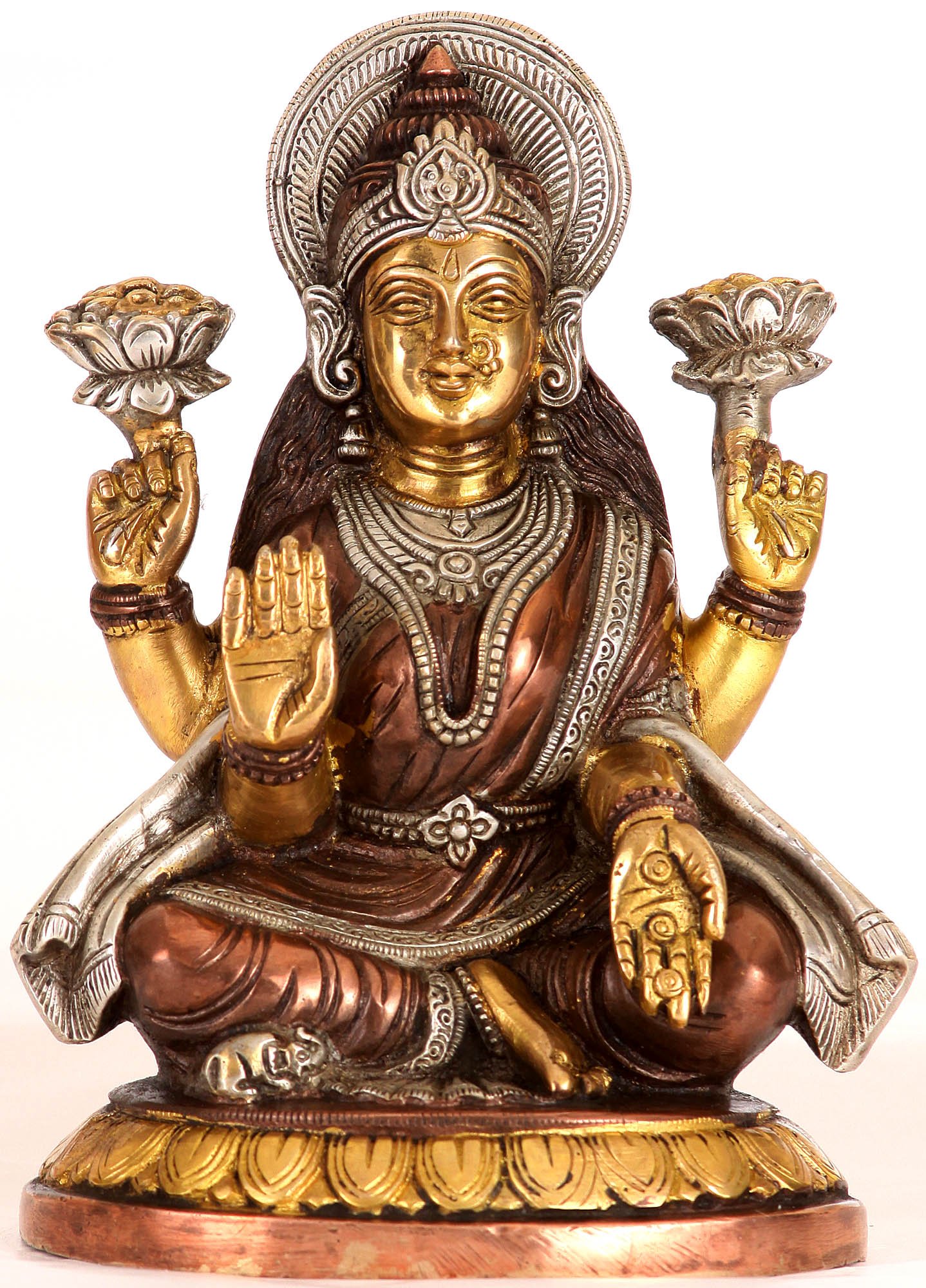L'énergie spirituelle de Lakshmi : statue authentique en laiton signée Exotic India