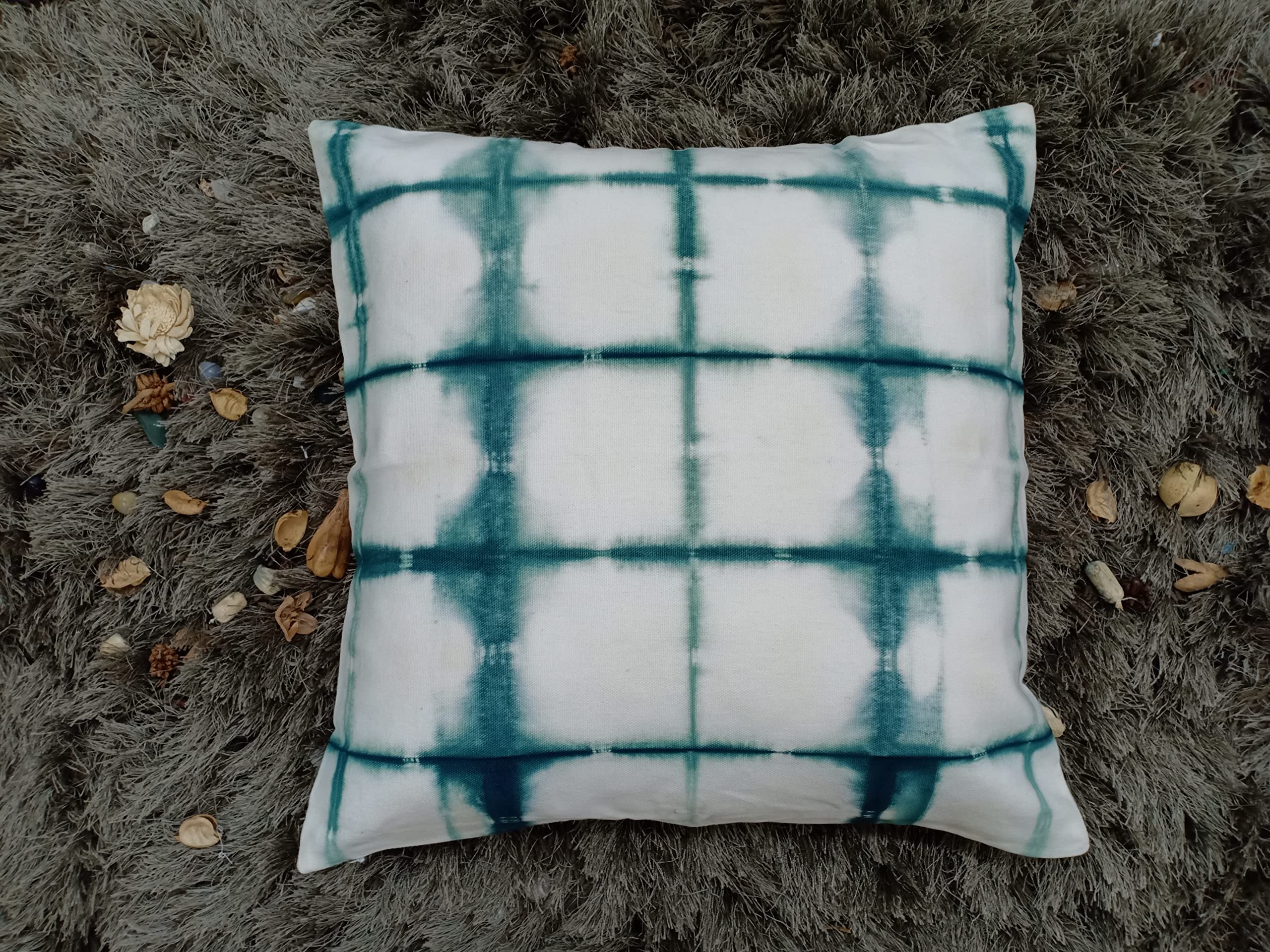 Sleepy Threads Cotton Square Pattern Green Hand Dyed Cotton Cushion Covers Set of 5,16x16Inches (STC-202163) GR