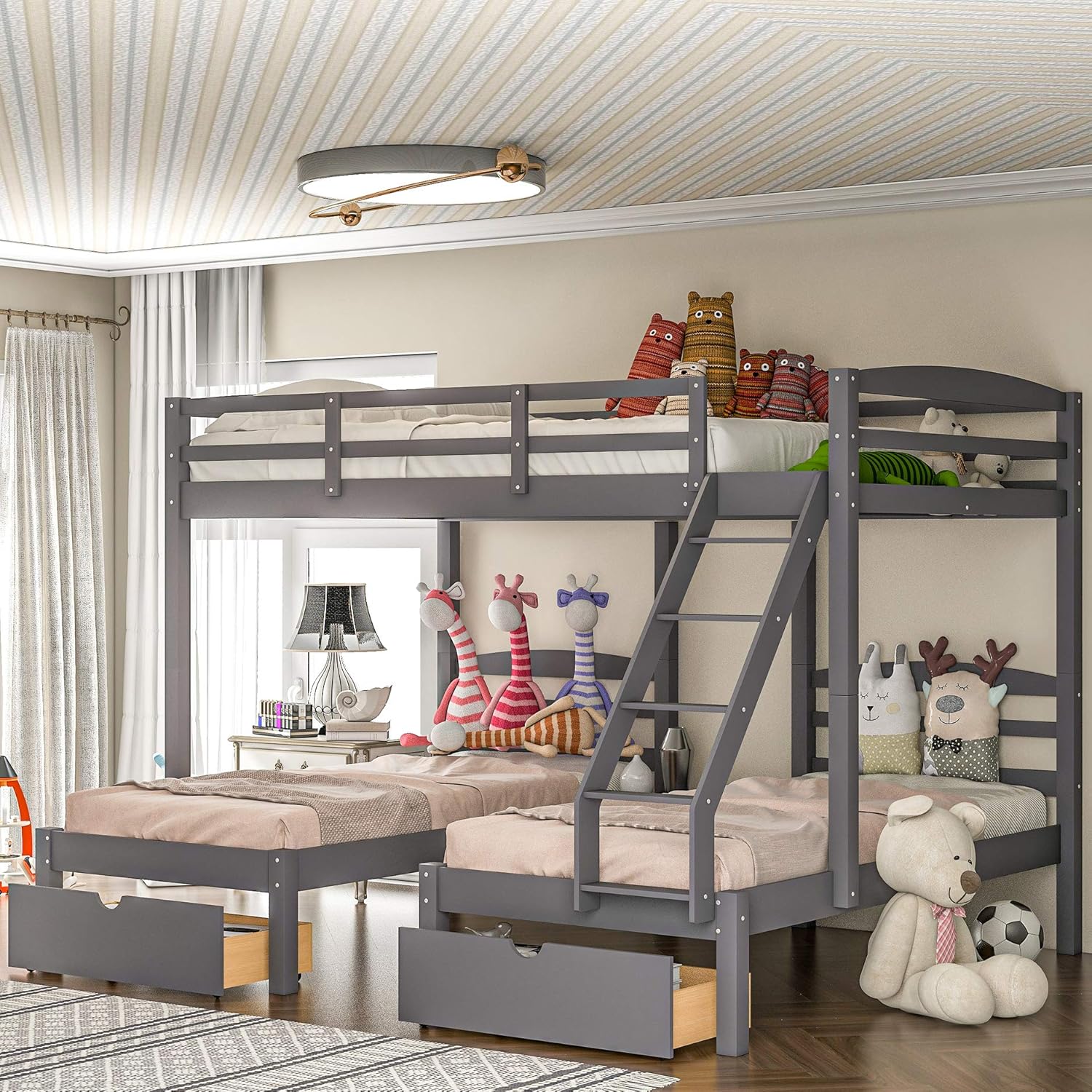 l shaped 3 bunk beds