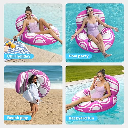Vista 6 de Sloosh Silla flotante inflable para piscina, sofá flotante de tubo de río, sofá con respaldo grande, silla flotante sobre el agua, parte inferior