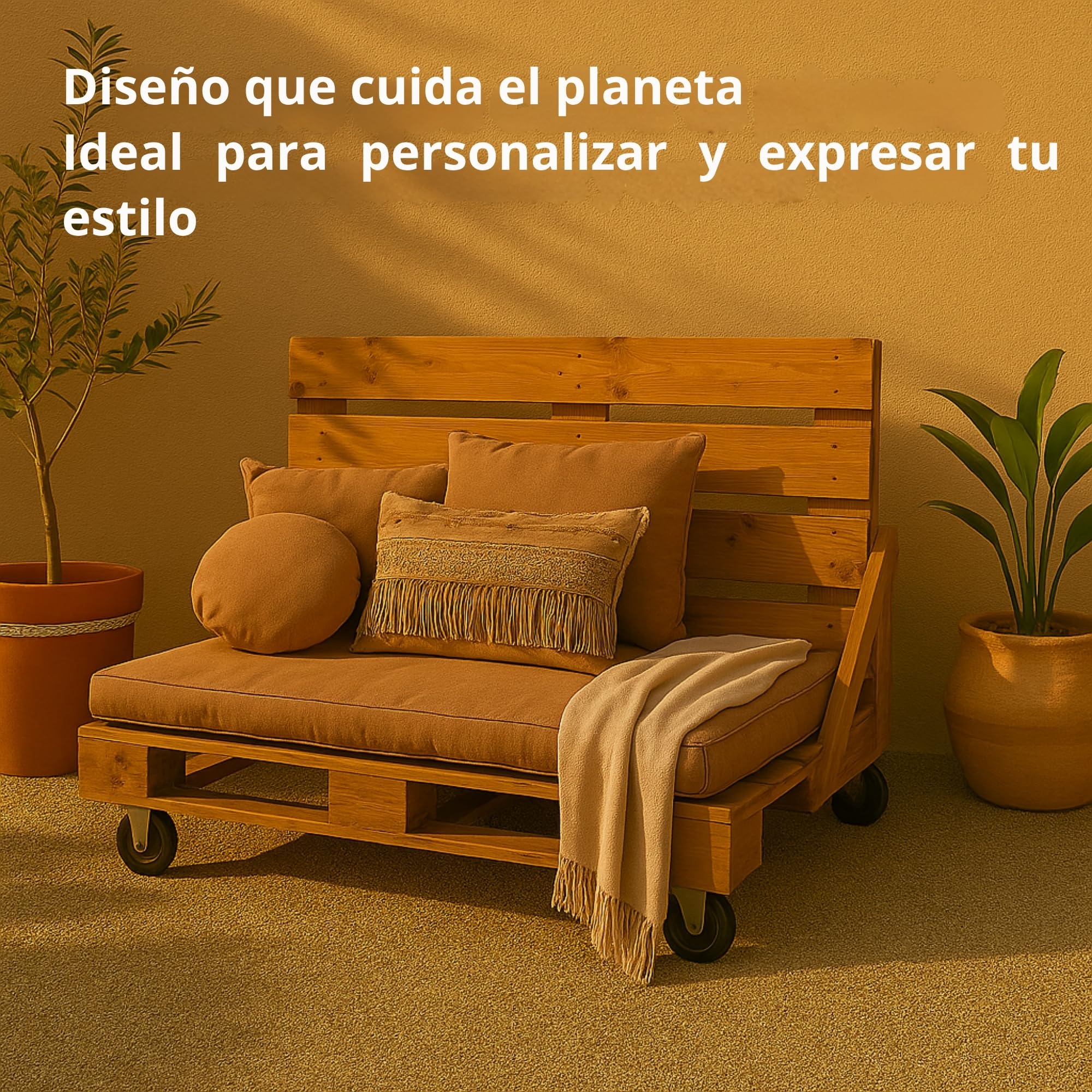 Diverpuffs Sofá Palet Exterior Madera Tratada 120x80 Resistente Agua y Sol con Ruedas con Freno Terraza Patio Jardín Diseño Natural Relajante Sin Mantenimiento Cómodo Montaje Fácil Chill out