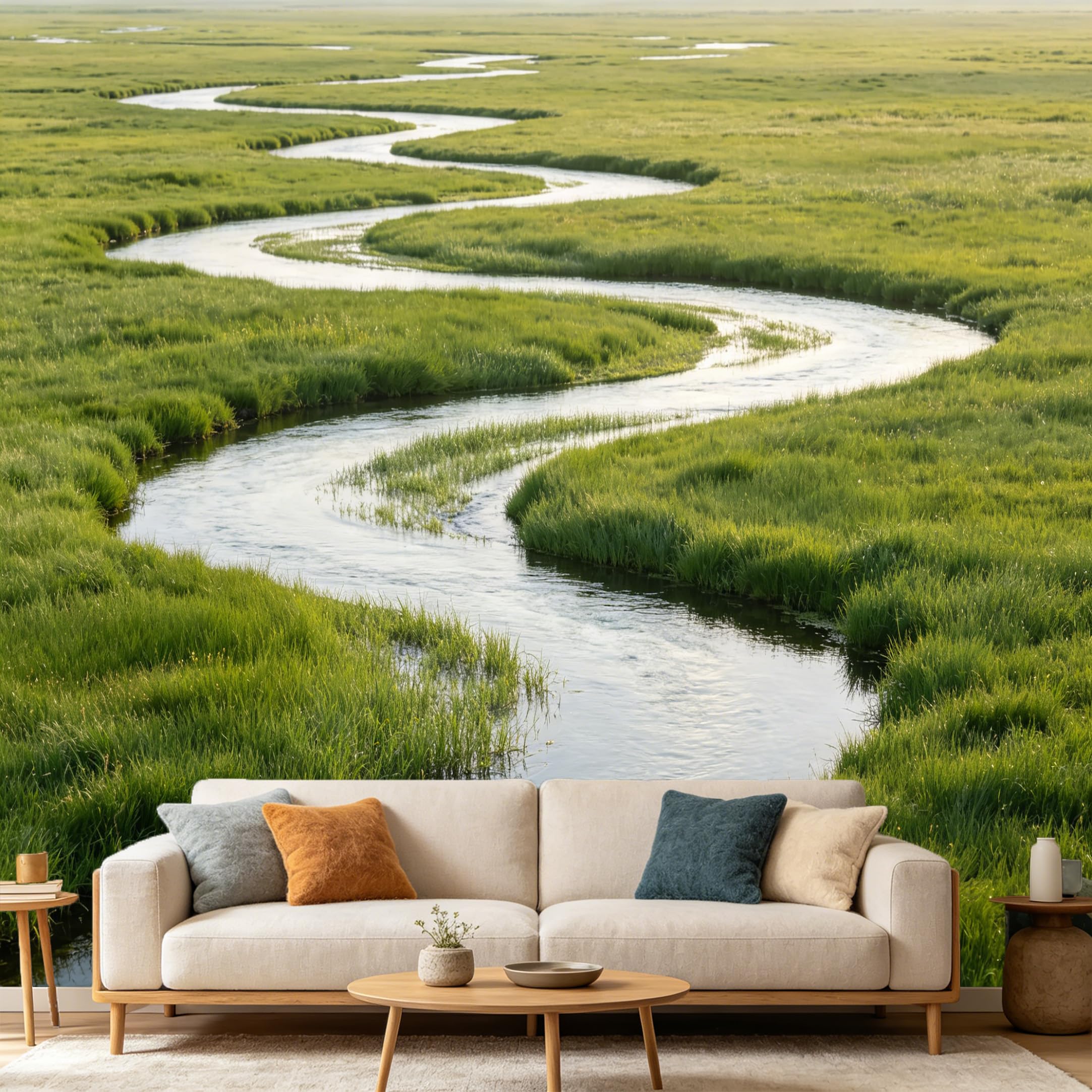 Custom Size Wall Mural Landscape Scenic River Winding Stream Nature View SelfAdhesive Art Prints wall Fabric（No PVC） Removable Wallpaper Home Bedroom Decor
