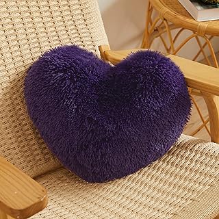 MEGO Fluffy Heart Pillow, Faux Fur Decorative Throw Pillow, Plush Shaggy...