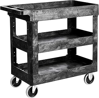 Amazon Basics – Multifunktionaler Materialwagen aus Kunststoff, 3 Wannenböden, mit 227 kg Traglast, schwarz