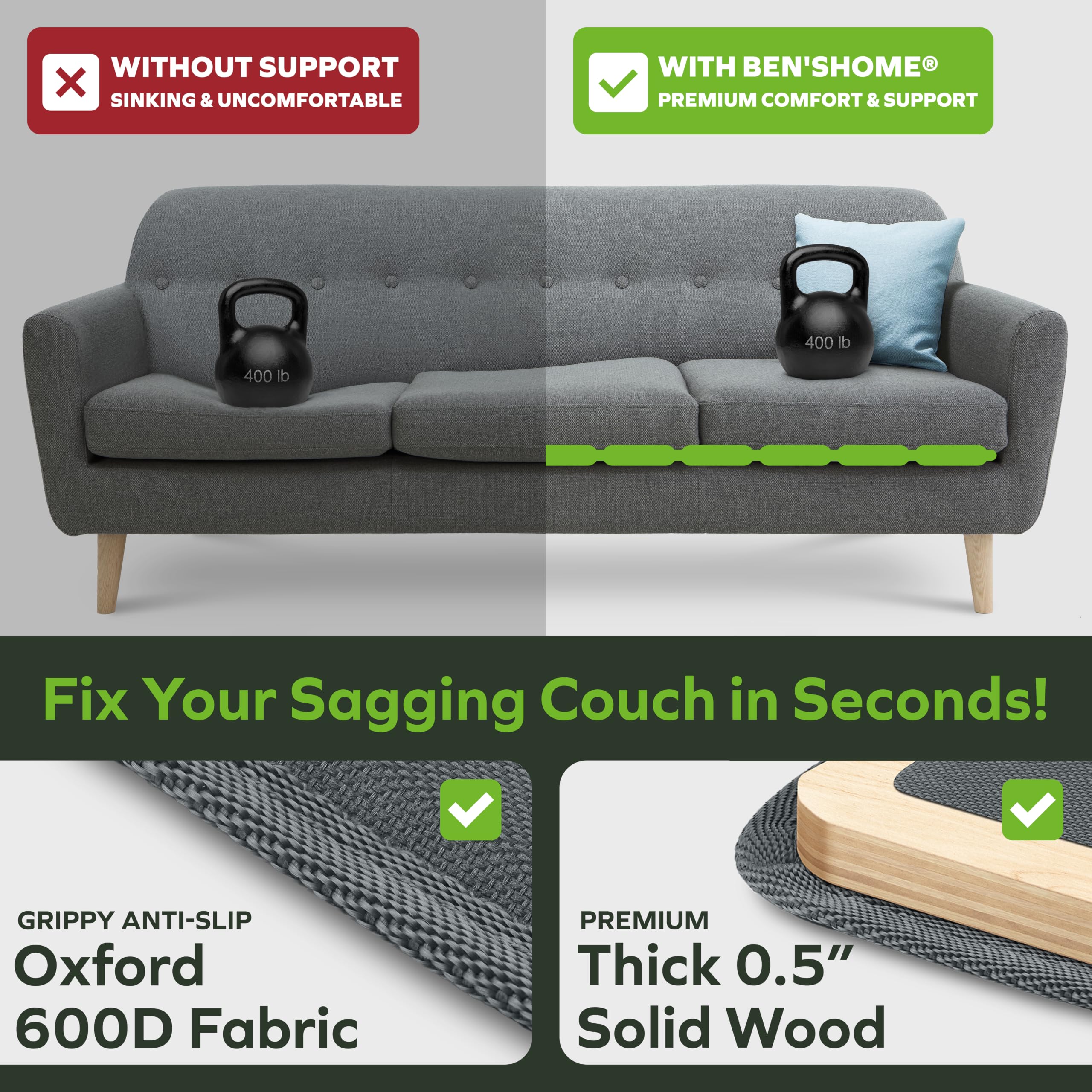 How to Firm Up Sofa Cushions: 5 Fixes That Work (2026) 2 BENSHOMEFamily BEN'SHOME® Couch Cushion Support Board for Sagging Super Deep Sof - product photo