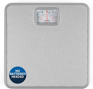 Salter 433 SVDR Mechanical Bathroom Scale – Body Weight Scale with 120 KG Capacity, Large Platform with Non-Slip Mat, Easy to Read Rotating Dial, No Batteries Required, Weigh In kg/st/lbs, Silver