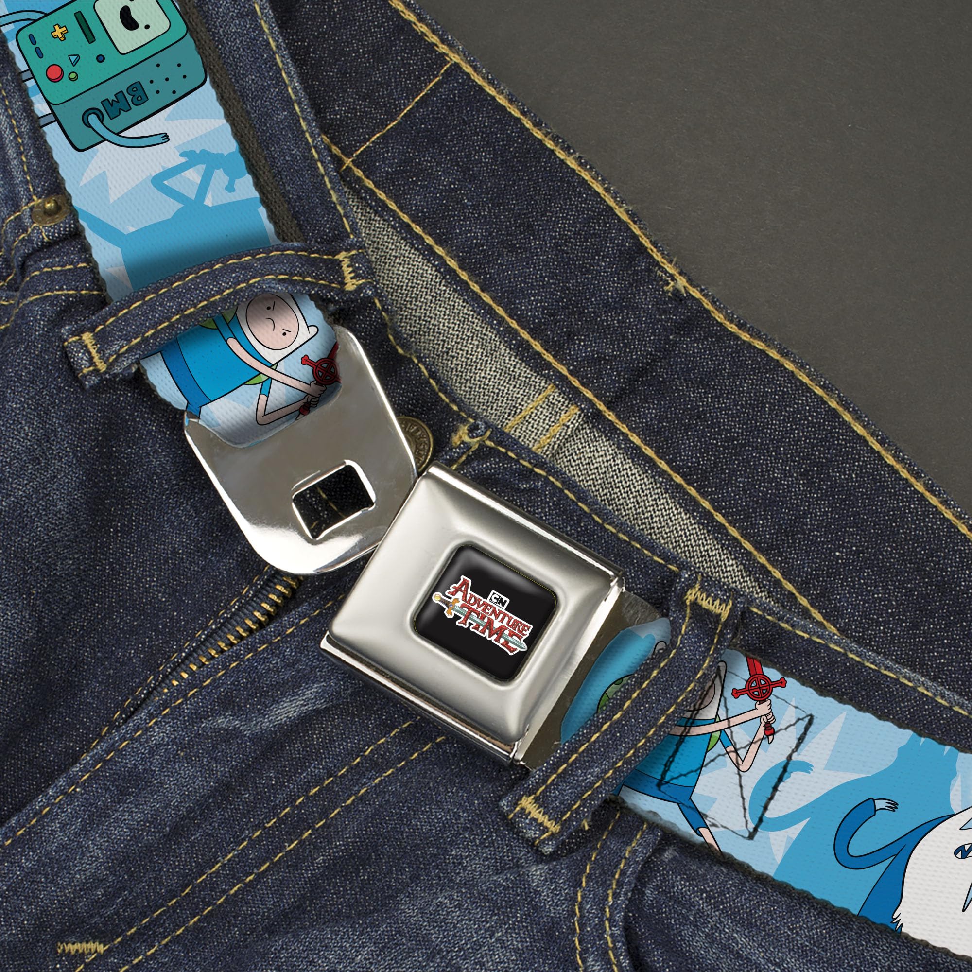 Cartoon Network Belt, Seatbelt Buckle Belt, Adventure Time Bmo Finn Ice King Jake Group Pose Blues, Youth 20 to 36 Inches