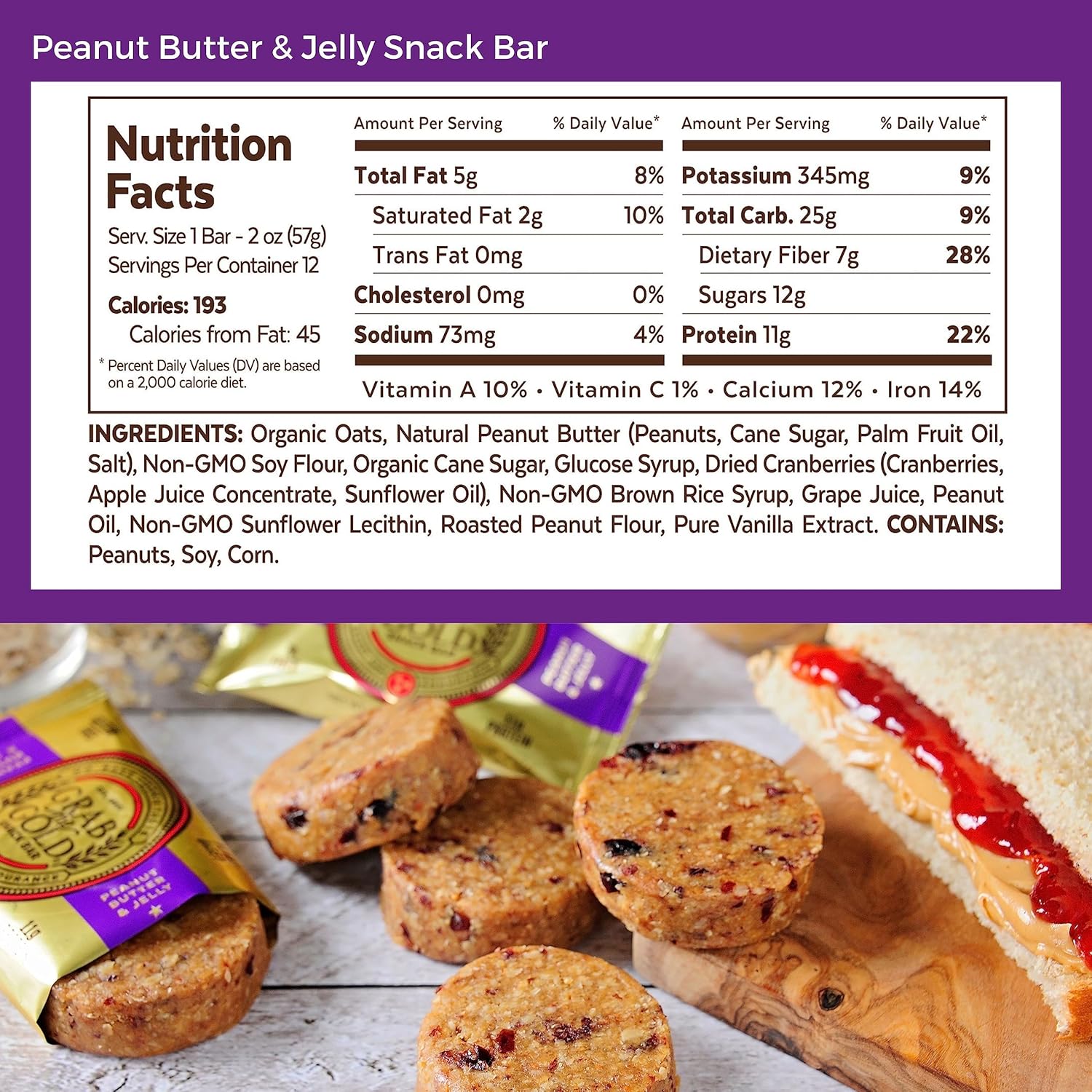 Grab The Gold PB&J Protein Snack Bars & Immune Support Gummies , 11g Plant-Based Protein Bars, Organic Oats & Cranberries , Gummies with Elderberry, Zinc & Vitamin C