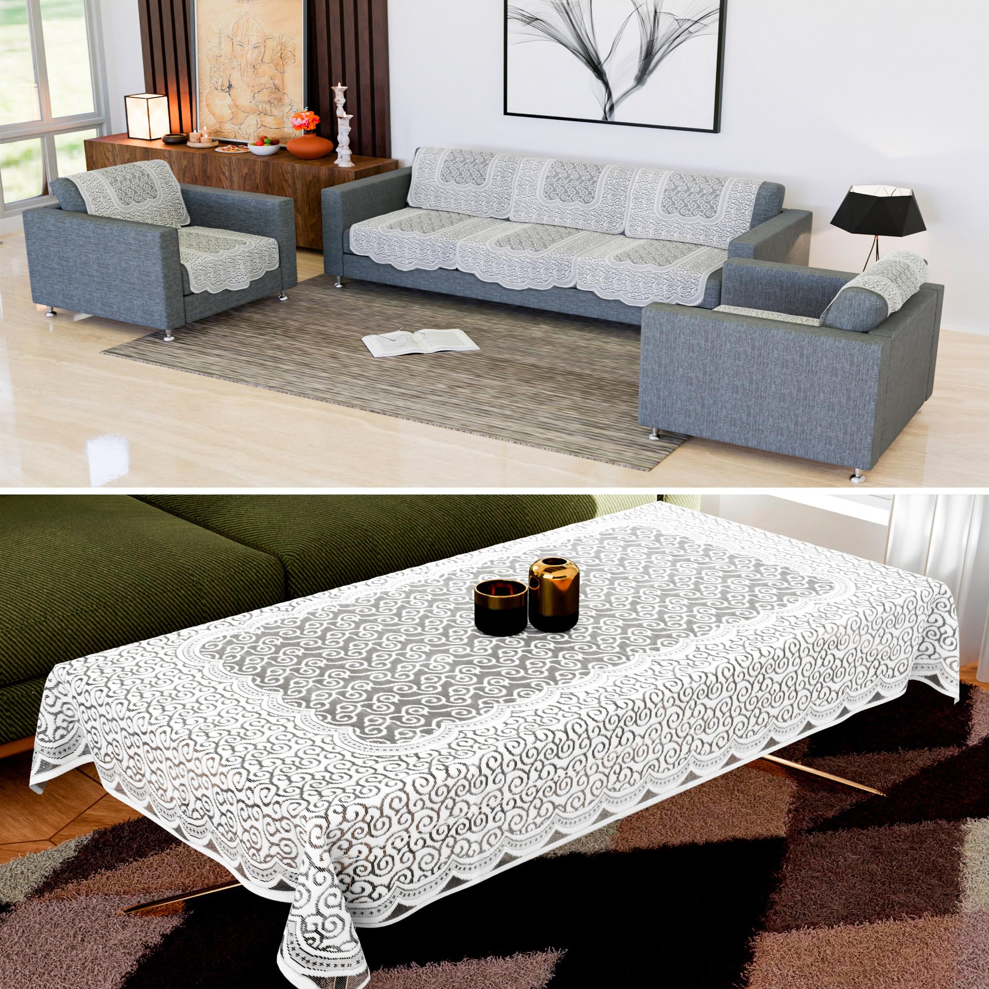 Kuber Industries Sofa & Center Table Cover Set | Net 5 Seater Sofa & 4 Seater Table Cover Combo | Furniture Protector Cover for Living Room | Zig Zag Print | White (B0D14T5YVZ) Amazon Price History, Amazon Price Tracker