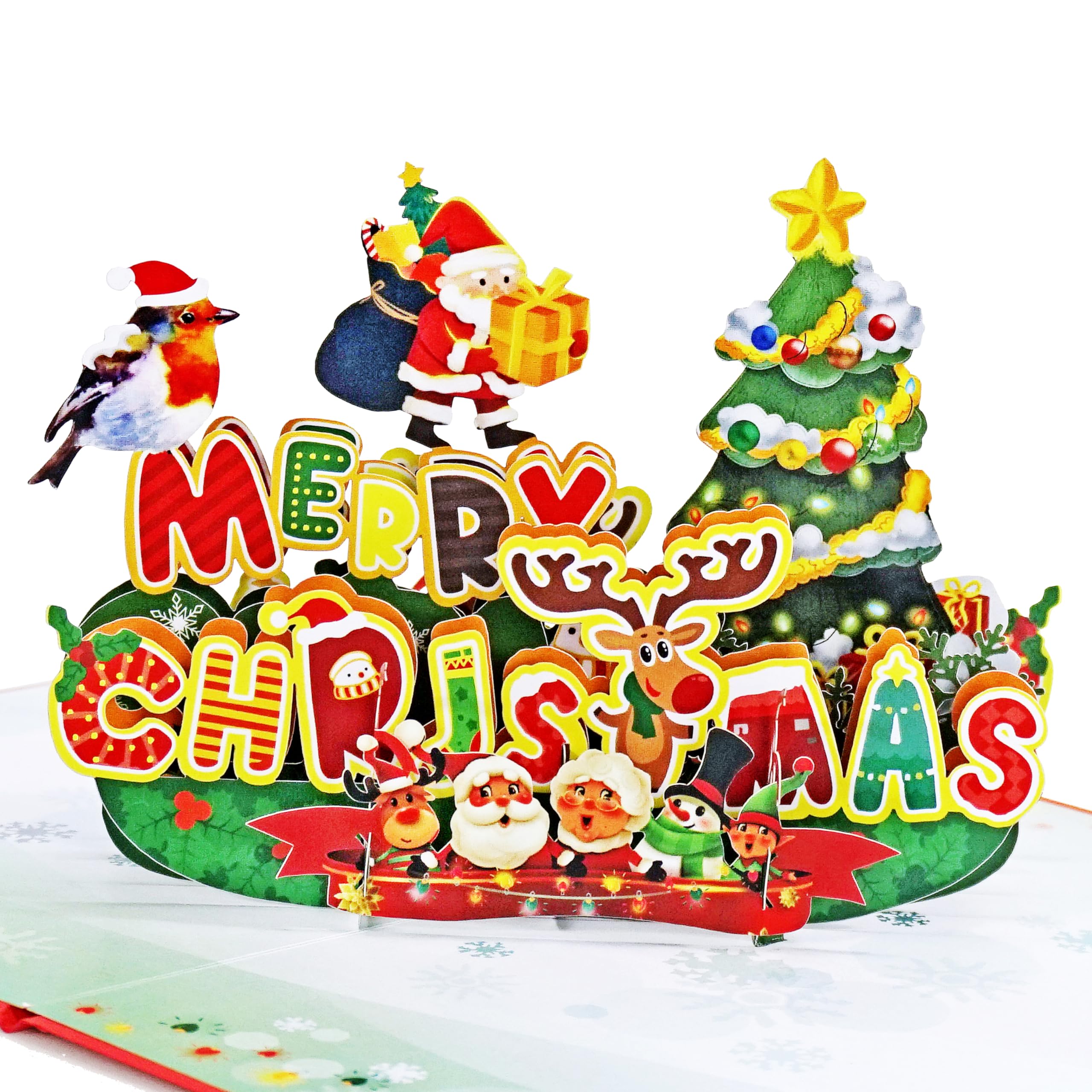 LINPopUp Biglietto Di Natale 3D – Ghirlanda Con Albero E Cervo, Fatto A Mano, Con Busta E Foglietto