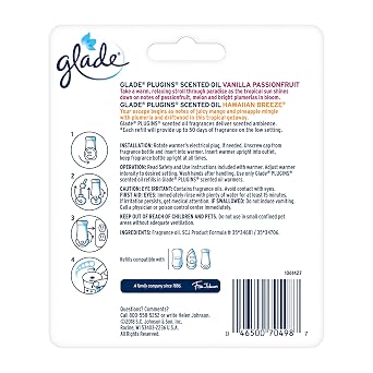 Glade PlugIns Scented Oil Refill, Hawaiian Breeze & Vanilla Passion Fruit, Essential Oil Infused Wall Plug In, 1.34 fl oz, 2 ct