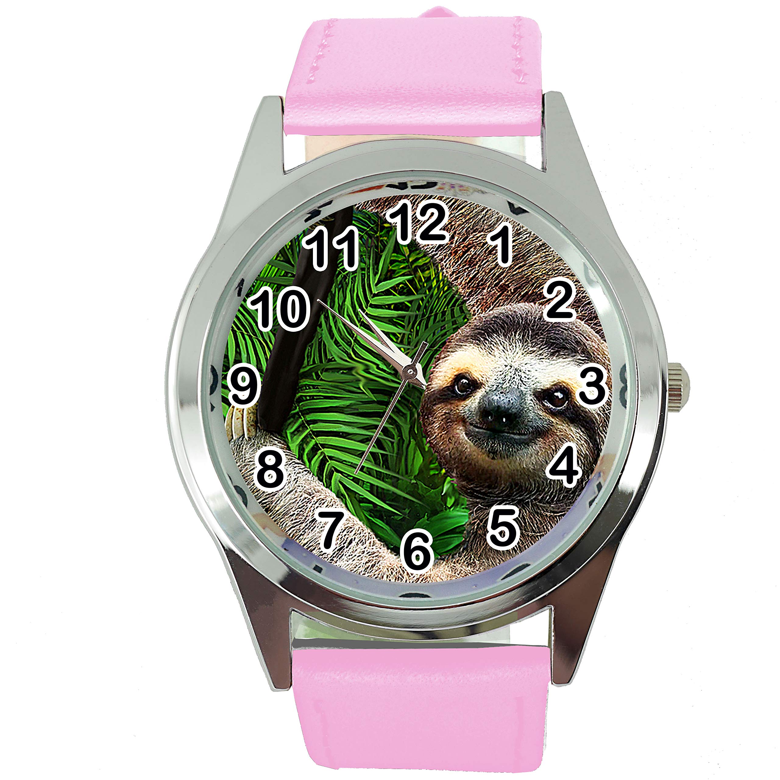 TAPORTLazy Sloth Pink Leather Band Quartz Watch