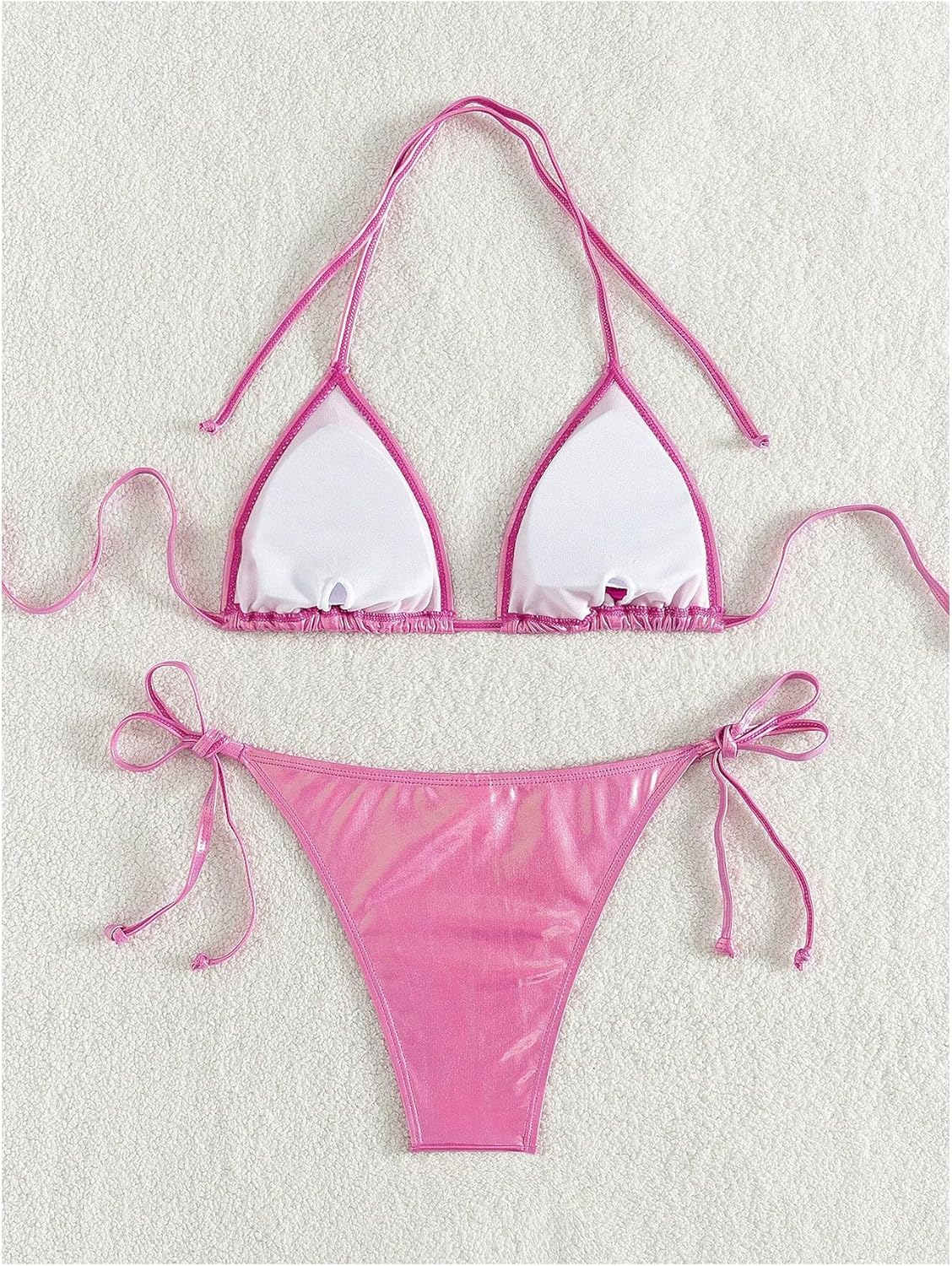 WDIRARA Women's Two Piece Metallic Triangle Bikini Set Halter String Tie Side Swimsuit