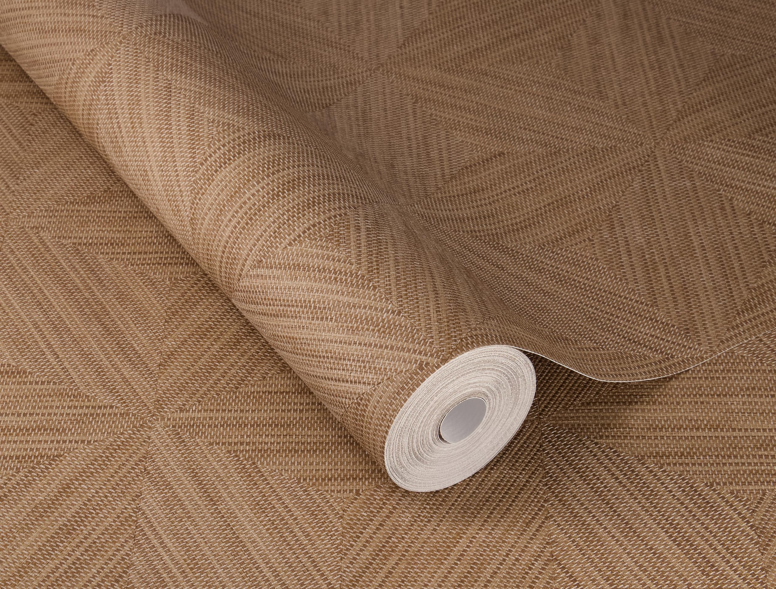 Rasch Back To Nature - Papel pintado de vinilo 3D geométrico en color marrón para un ambiente escandinavo, resistente y lavable, 10,05 m x 0,53 m