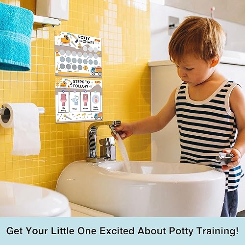 Miniatura 3 de Tabla de calcomanías de entrenamiento para ir al baño de construcción para niños y niñas, 10 tablas de entrenamiento para ir al baño con 216
