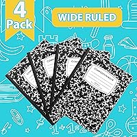 Vista 2 de ENVO Cuadernos de composición, cuaderno de composición de rayas anchas, cuaderno de composición de tapas de mármol negro, 100 hojas