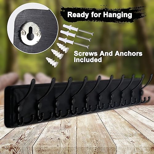 Miniatura 9 de Dseap - Perchero de madera con 10 ganchos para abrigos, montaje en pared (madera, 10 ganchos), DSG