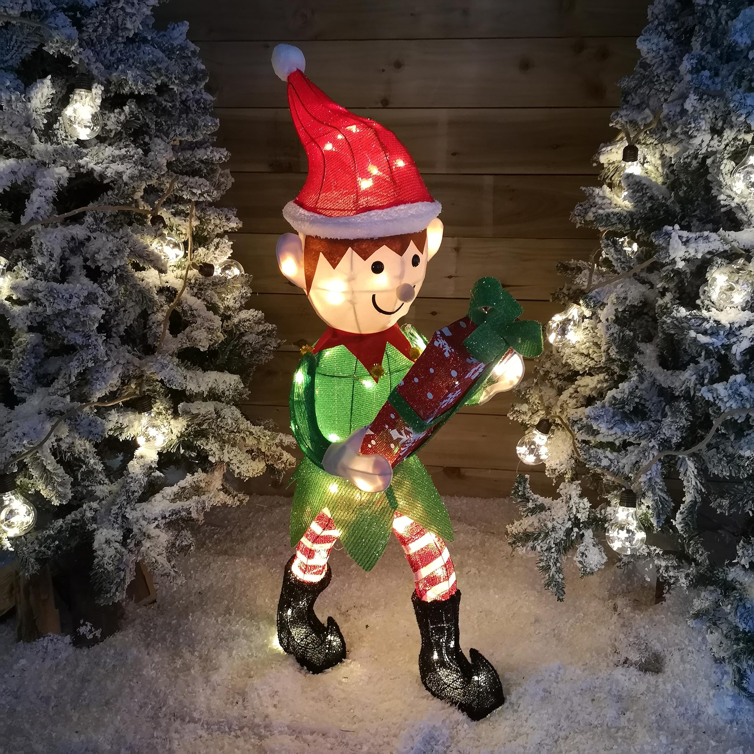 107cm LED Elf Character Christmas Decoration - Warm White Lights - Green and Red - Samuel Alexander
