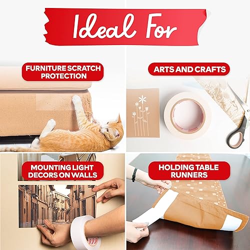 Miniatura 4 de XFasten Cinta de doble cara, extraíble, 1 pulgada por 20 yardas (paquete de 3) ideal como cinta de envoltura de regalo, para sostener alfombras y