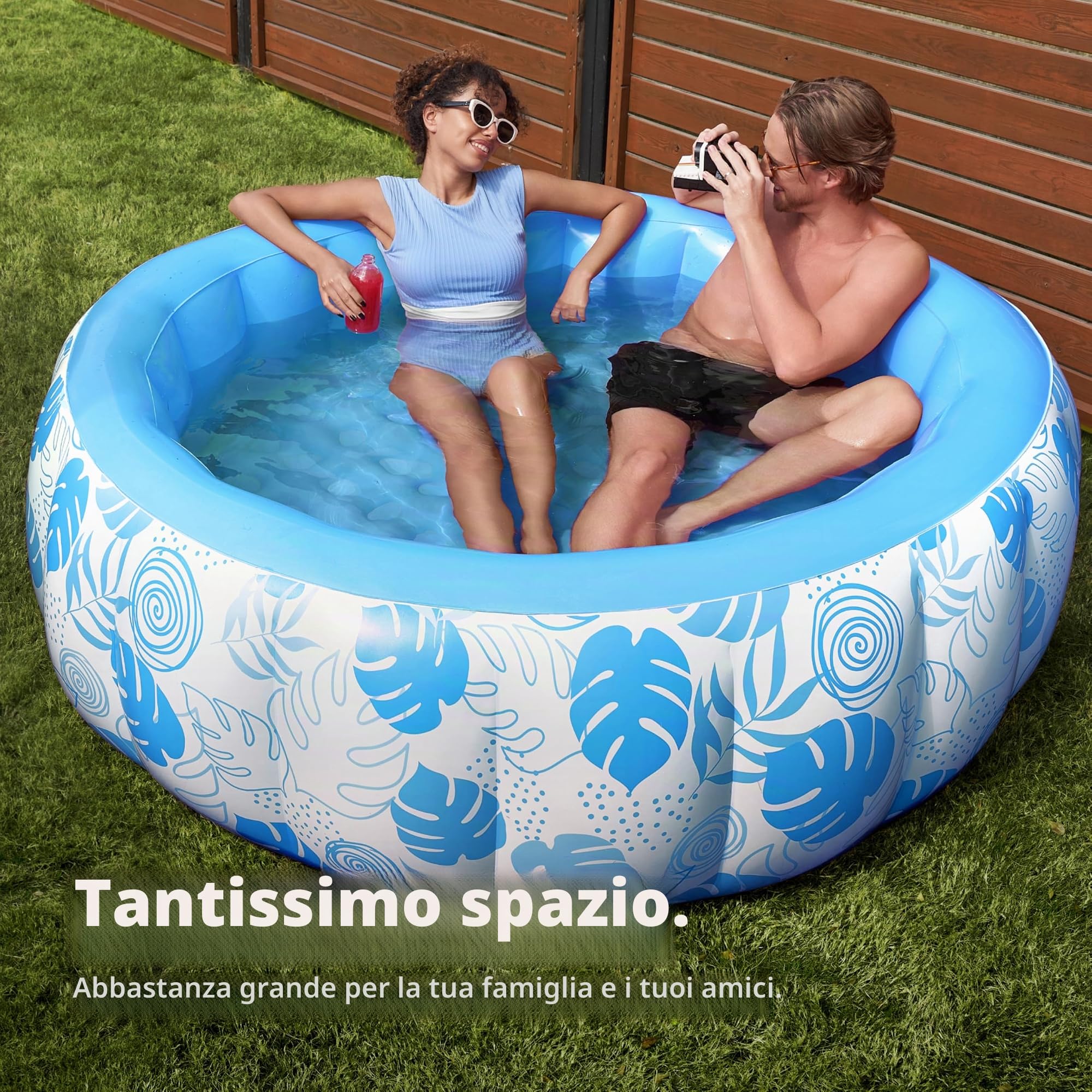 SLOOSH Piscina Gonfiabile, 5,5 ft × 20 pollici (167,6 × 50,8 cm), Piscina Fuori Terra per la Famiglia, gonfiabile con comodo schienale, ideale per feste acquatiche estive in giardino, sul prato, Blu