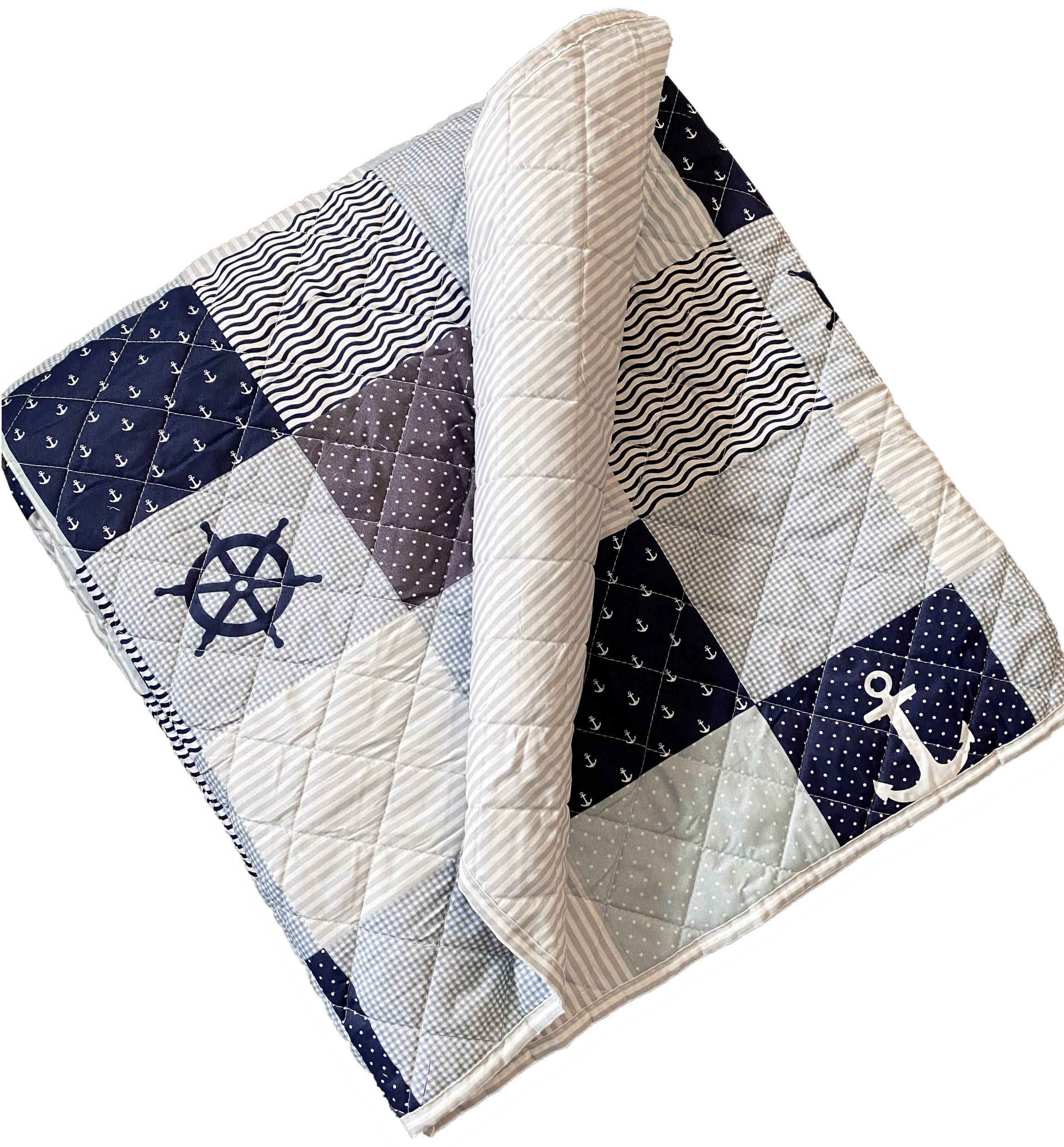 Couvre-lit MARINE, patchwork, 2 personnes, bleu, 220 x 240 cm