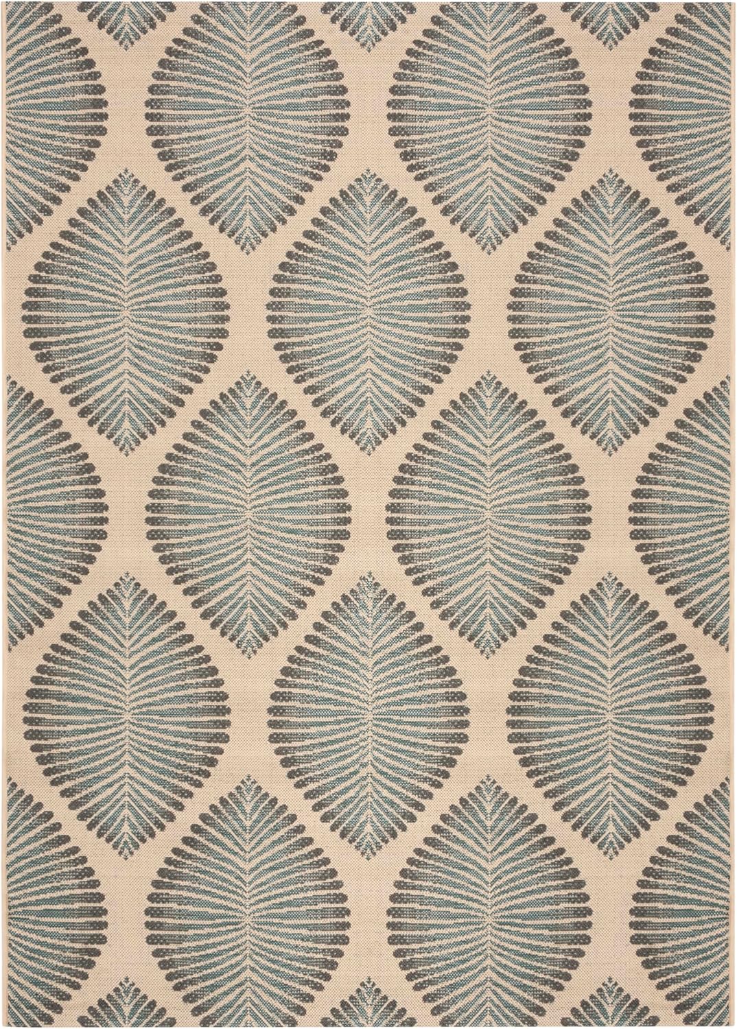 SAFAVIEH Washable Rug Outdoor Courtyard Collection - 5'3" x 7'7", Beige & Navy, Non-Shedding & Easy Cleaning, Ideal for Patio, Backyard, Mudroom (CY7504-25812)